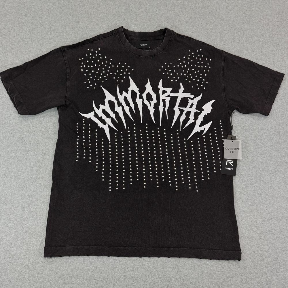 Reserved Supply Mens Small T-Shirt Black Acid Wash Oversized Studs Immortal NWT